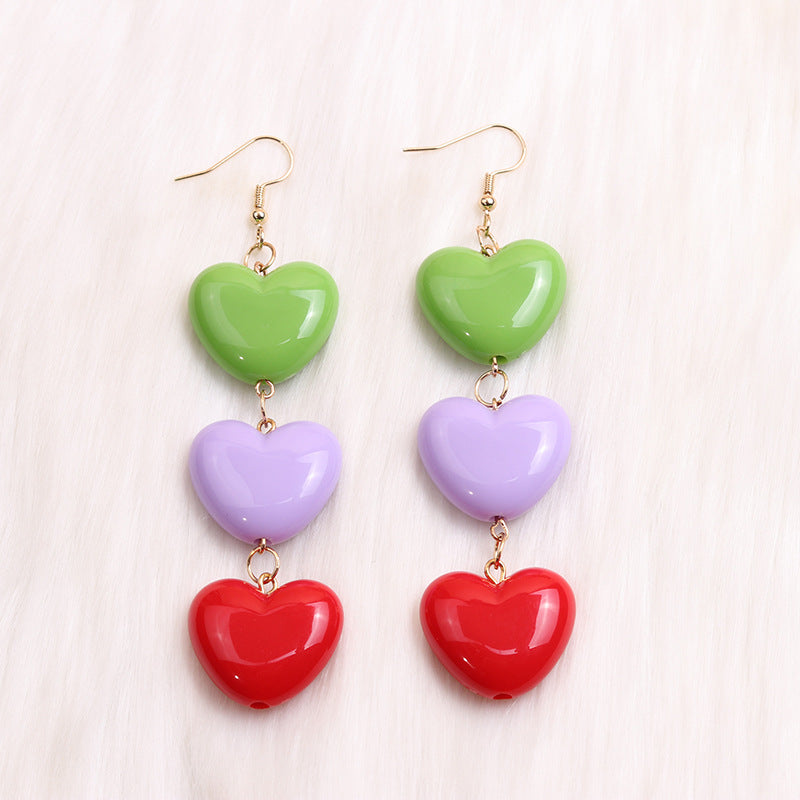 1 Pair Casual Sweet Heart Shape Patchwork Arylic Drop Earrings