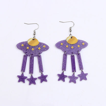 1 Pair Cute Spaceship Printing Arylic Drop Earrings