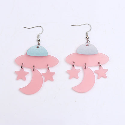 1 Pair Cute Spaceship Printing Arylic Drop Earrings