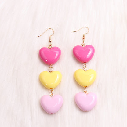 1 Pair Casual Sweet Heart Shape Patchwork Arylic Drop Earrings