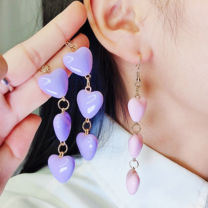 1 Pair Sweet Simple Style Heart Shape Spray Paint Arylic Drop Earrings