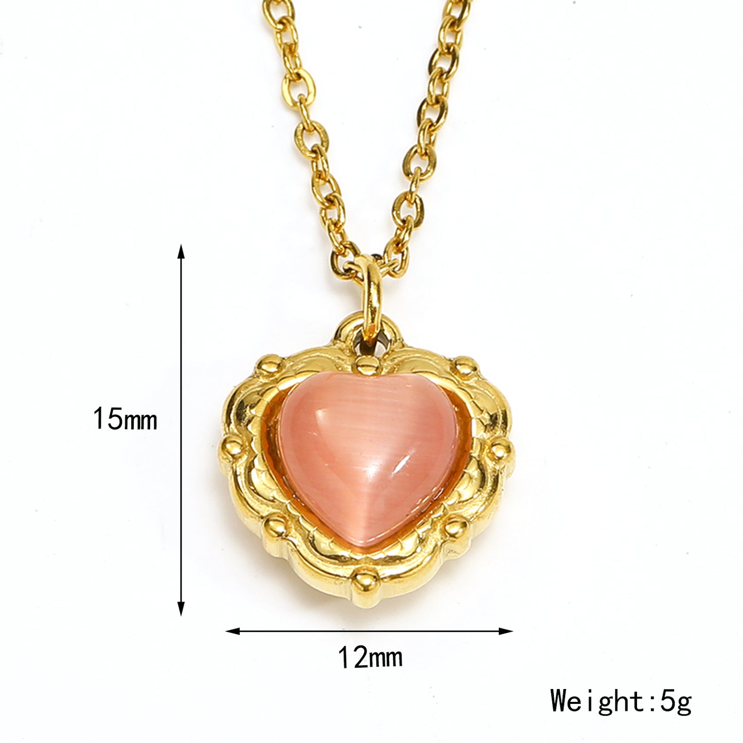 Titanium Steel Elegant Retro Heart Shape Plating Inlay Opal Pendant Necklace