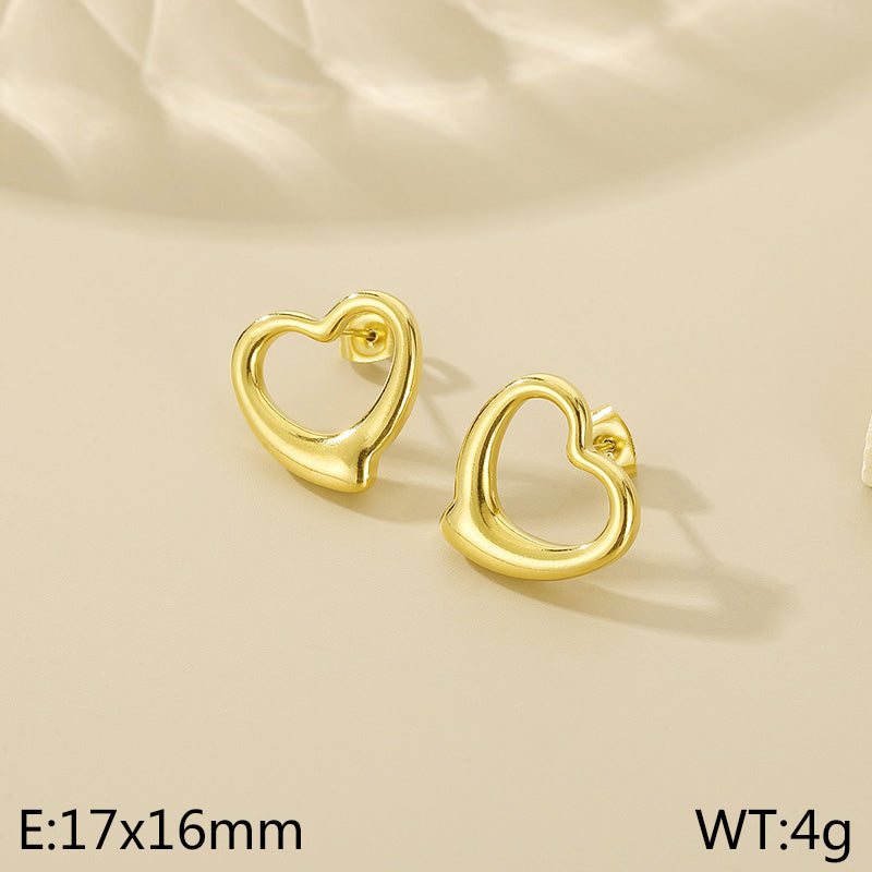 1 Pair Simple Style Heart Shape Stainless Steel Gold Plated Ear Studs