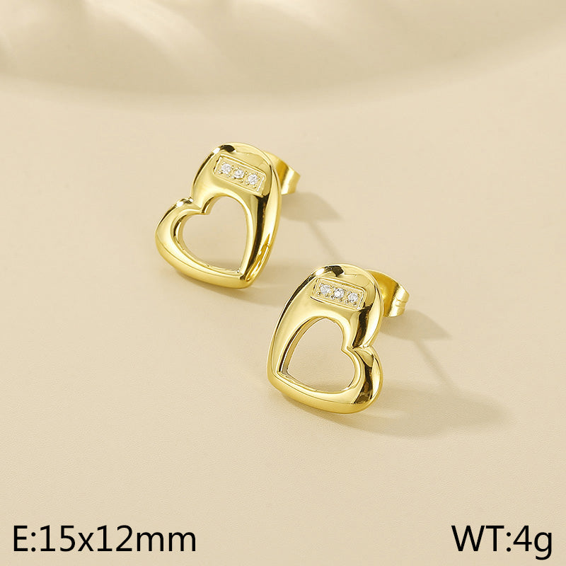 1 Pair Simple Style Heart Shape Stainless Steel Gold Plated Ear Studs