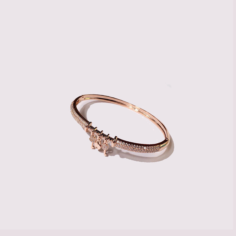 Copper 18K Gold Plated Simple Style Commute Heart Shape Key Lock Plating Inlay Zircon Bangle