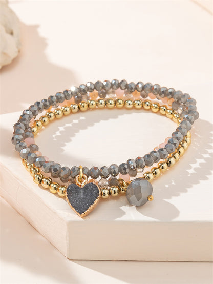 Casual Simple Style Star Leaves Heart Shape Artificial Crystal Beaded Layered Women'S Bracelets