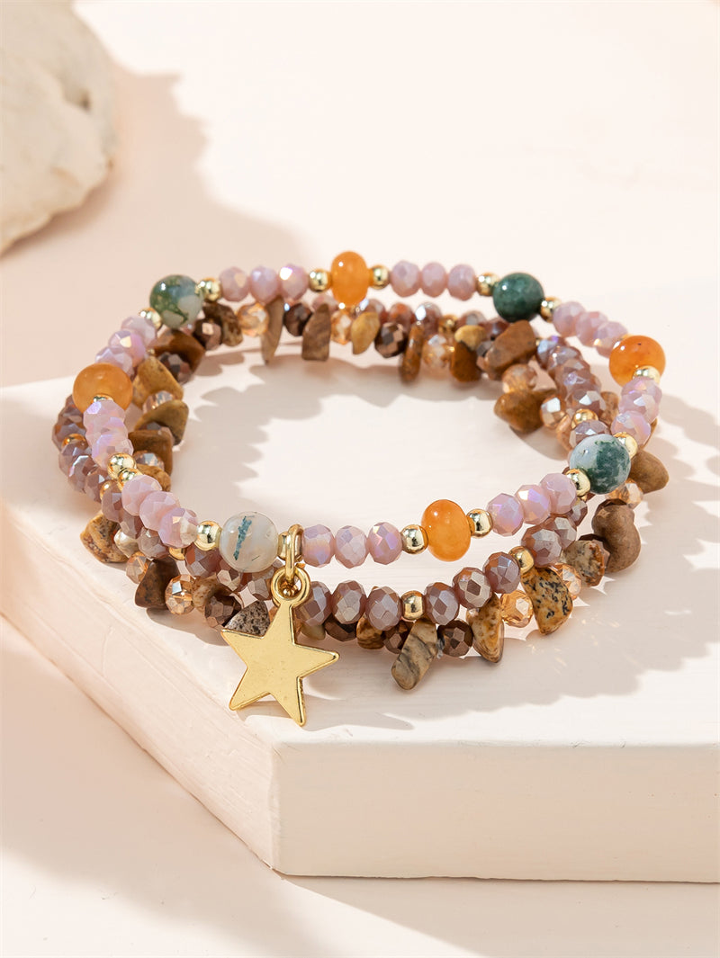 Casual Simple Style Star Leaves Heart Shape Artificial Crystal Beaded Layered Women'S Bracelets