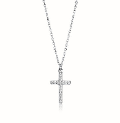 Sterling Silver White Gold Plated Elegant Vintage Style Simple Style Cross Plating Inlay Zircon Pendant Necklace