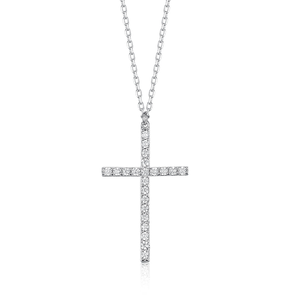 Sterling Silver White Gold Plated Elegant Vintage Style Simple Style Cross Plating Inlay Zircon Pendant Necklace