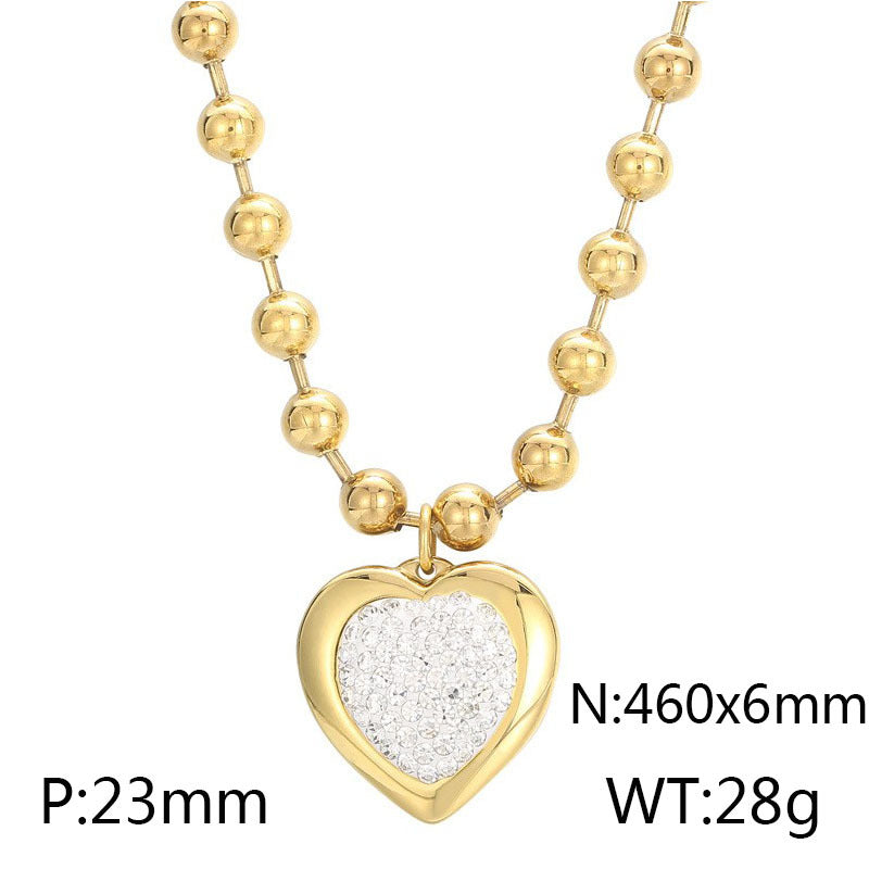 Titanium Steel Simple Style Heart Shape Inlay Rhinestones Jewelry Set