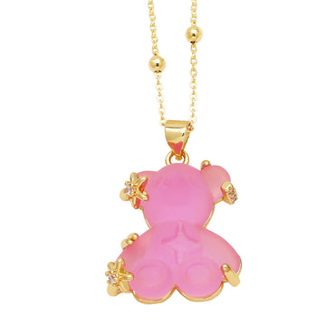 Copper Gold Plated Cute Simple Style Bear Inlay Resin Zircon Pendant Necklace