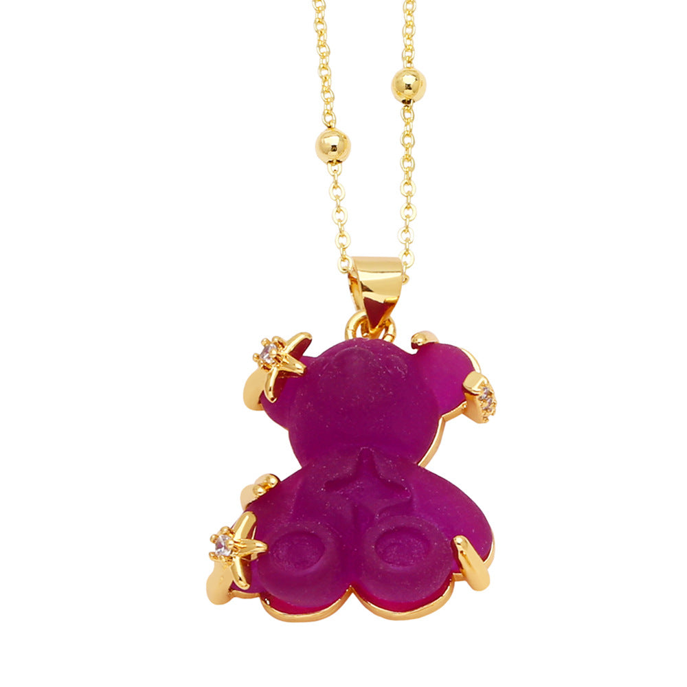 Copper Gold Plated Cute Simple Style Bear Inlay Resin Zircon Pendant Necklace