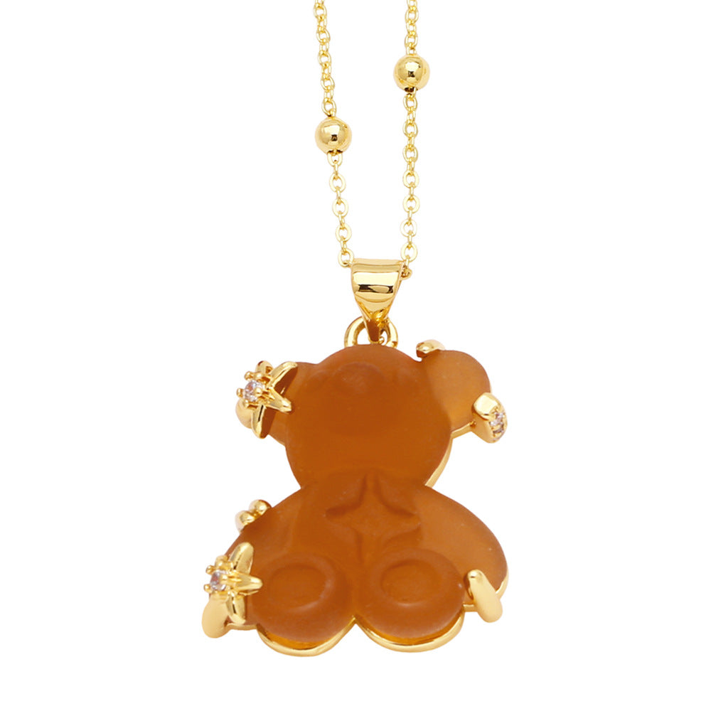 Copper Gold Plated Cute Simple Style Bear Inlay Resin Zircon Pendant Necklace