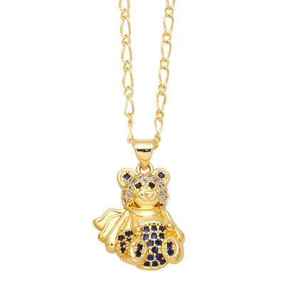 Copper Gold Plated Cute Simple Style Bear Inlay Zircon Pendant Necklace