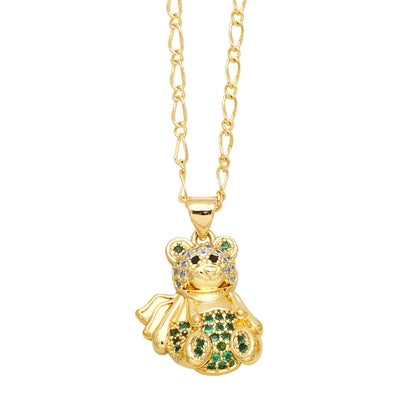 Copper Gold Plated Cute Simple Style Bear Inlay Zircon Pendant Necklace