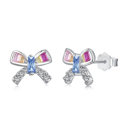 1 Pair Cute Bow Knot Sterling Silver Zircon Ear Studs