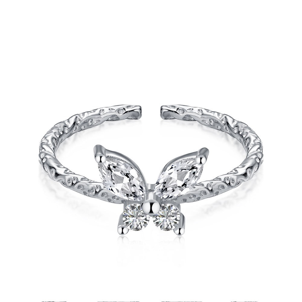 Sterling Silver Simple Style Butterfly Zircon Open Rings