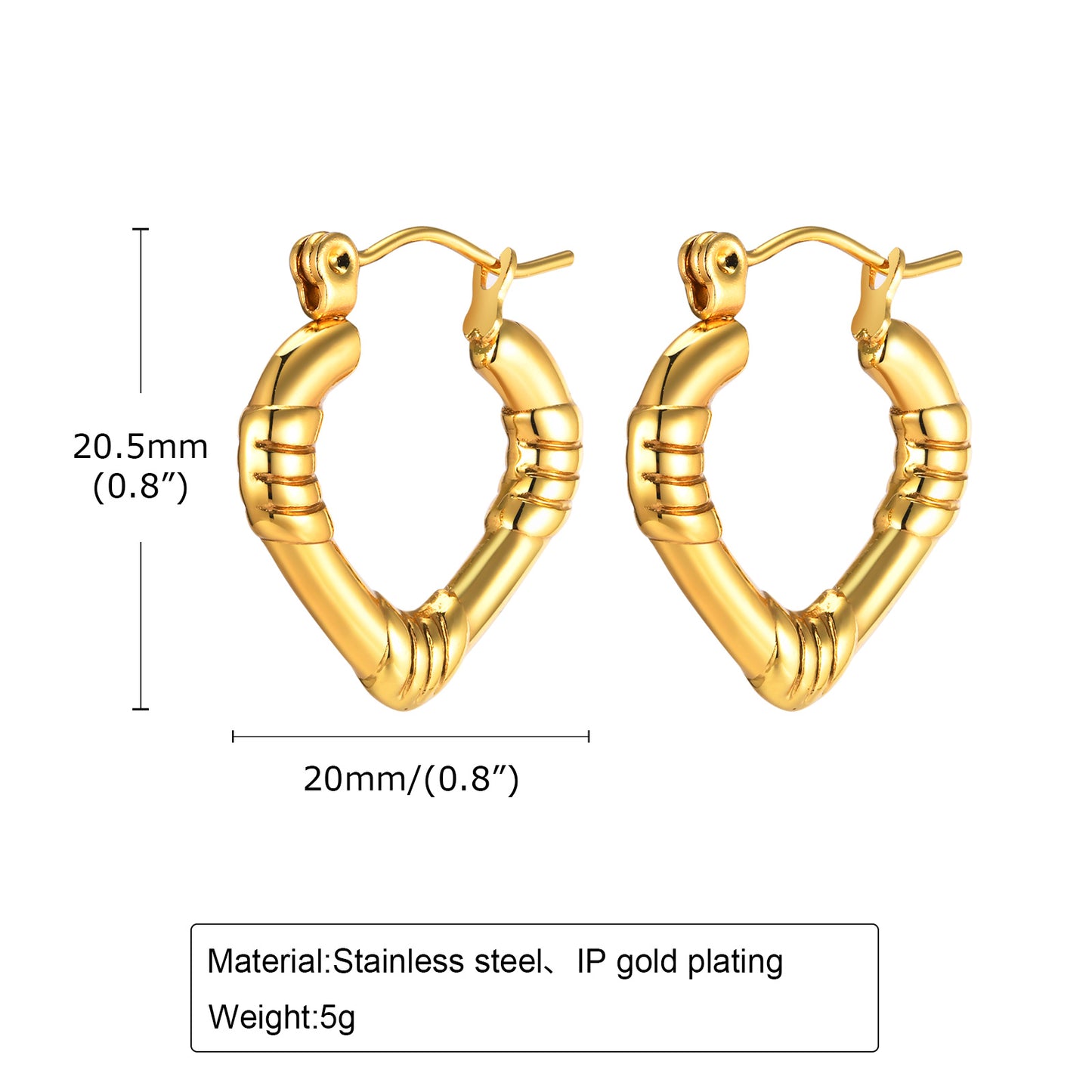 1 Pair IG Style U Shape Stainless Steel 18K Gold Plated Hoop Earrings