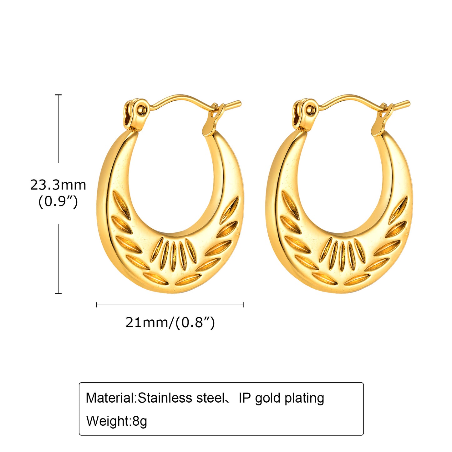 1 Pair IG Style U Shape Stainless Steel 18K Gold Plated Hoop Earrings