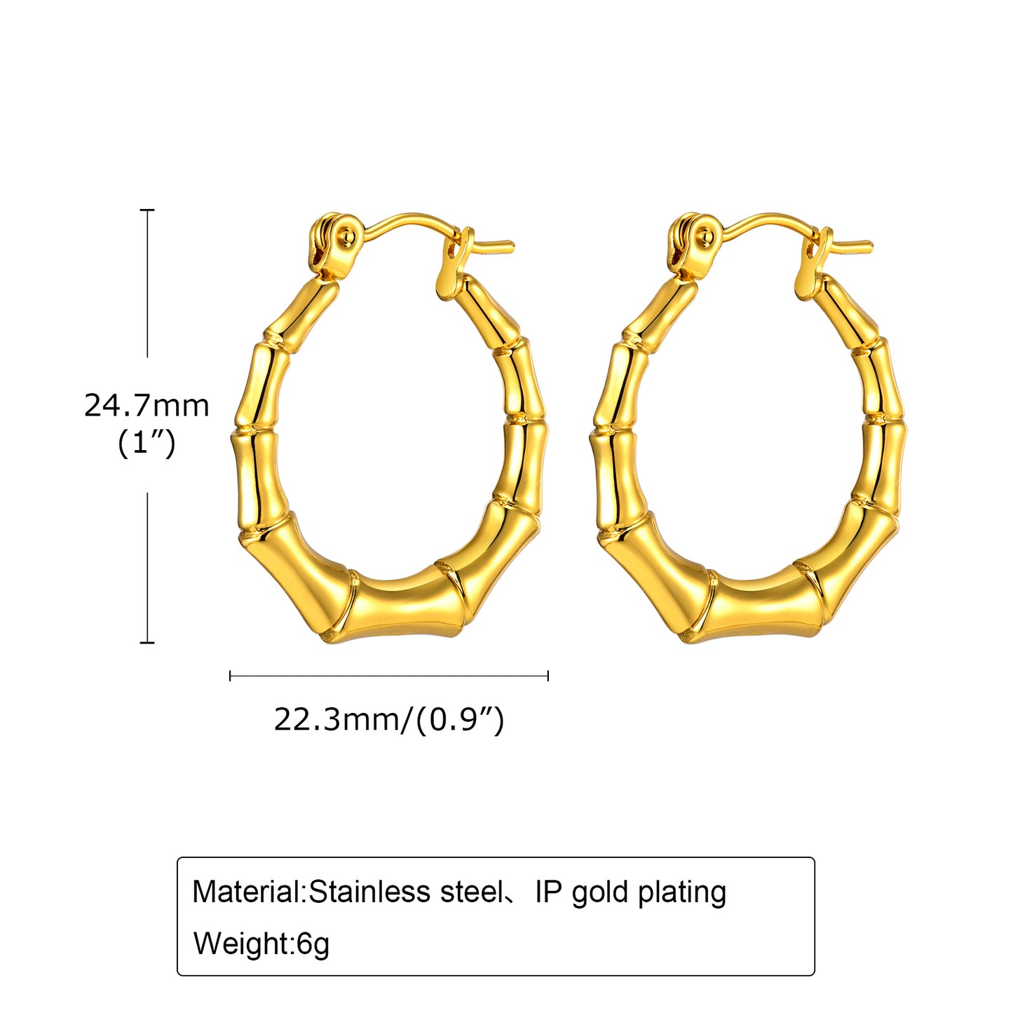 1 Pair IG Style U Shape Stainless Steel 18K Gold Plated Hoop Earrings