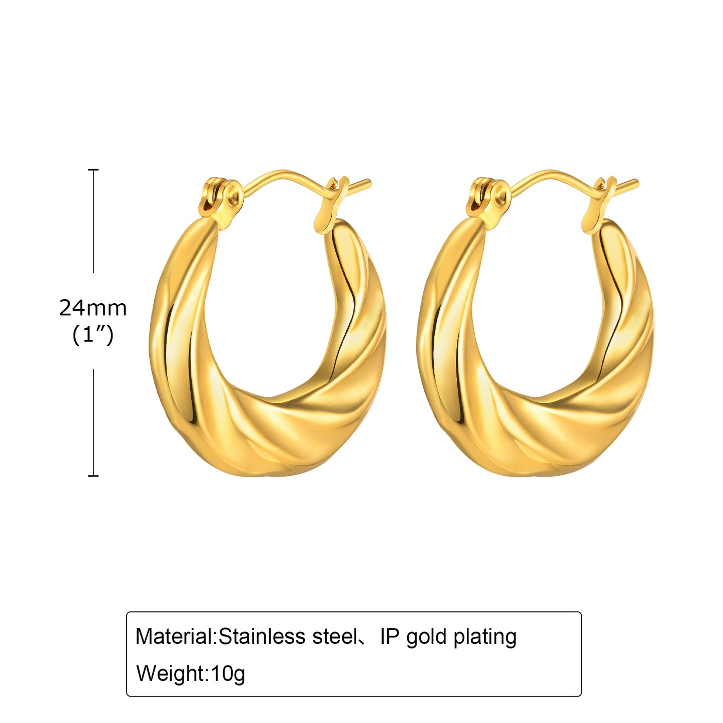 1 Pair IG Style U Shape Stainless Steel 18K Gold Plated Hoop Earrings