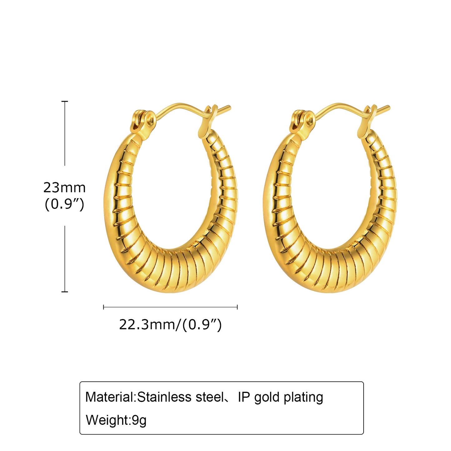 1 Pair IG Style U Shape Stainless Steel 18K Gold Plated Hoop Earrings