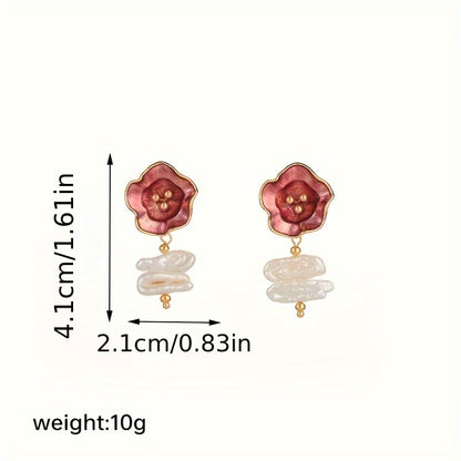 1 Pair Casual Simple Style Flower Freshwater Pearl Copper 18K Gold Plated Drop Earrings