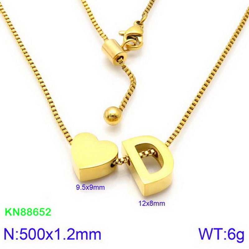 Stainless Steel Basic Letter Heart Shape Pendant Necklace