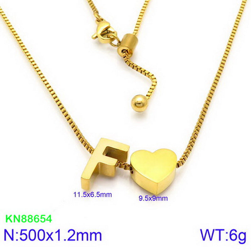 Stainless Steel Basic Letter Heart Shape Pendant Necklace