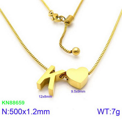 Stainless Steel Basic Letter Heart Shape Pendant Necklace