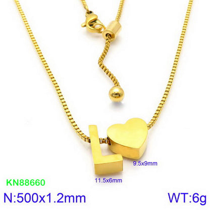 Stainless Steel Basic Letter Heart Shape Pendant Necklace