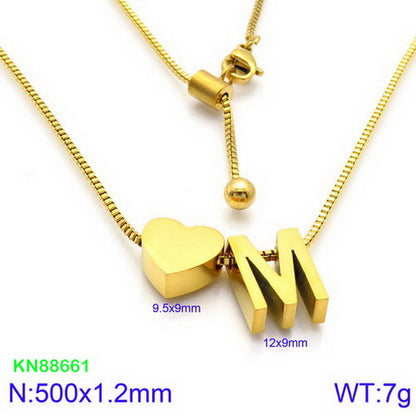 Stainless Steel Basic Letter Heart Shape Pendant Necklace