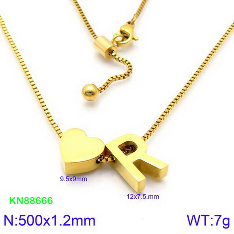 Stainless Steel Basic Letter Heart Shape Pendant Necklace