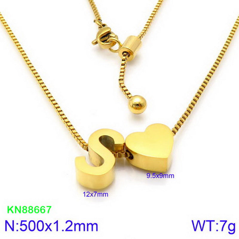 Stainless Steel Basic Letter Heart Shape Pendant Necklace