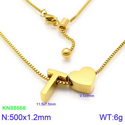 Stainless Steel Basic Letter Heart Shape Pendant Necklace