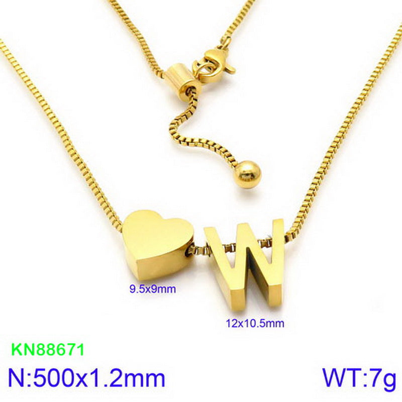 Stainless Steel Basic Letter Heart Shape Pendant Necklace