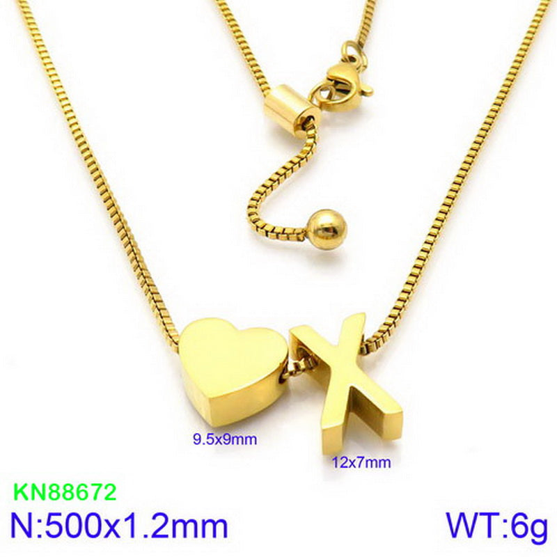 Stainless Steel Basic Letter Heart Shape Pendant Necklace