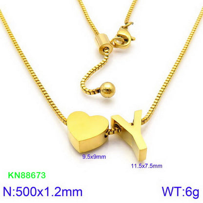 Stainless Steel Basic Letter Heart Shape Pendant Necklace