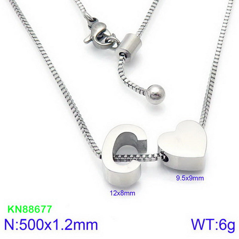 Stainless Steel Basic Letter Heart Shape Pendant Necklace