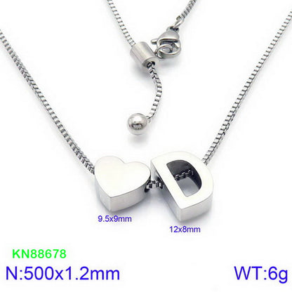 Stainless Steel Basic Letter Heart Shape Pendant Necklace