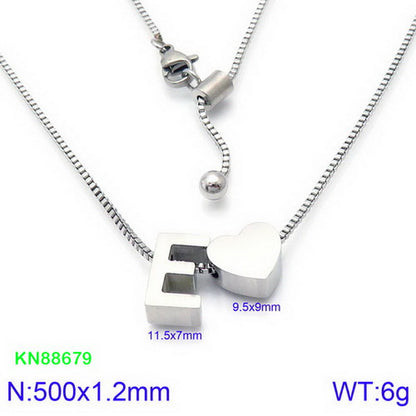 Stainless Steel Basic Letter Heart Shape Pendant Necklace