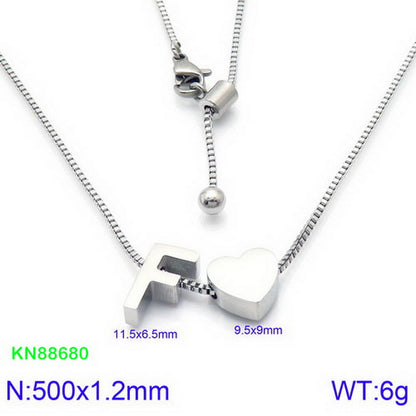 Stainless Steel Basic Letter Heart Shape Pendant Necklace