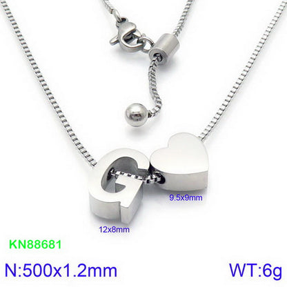 Stainless Steel Basic Letter Heart Shape Pendant Necklace