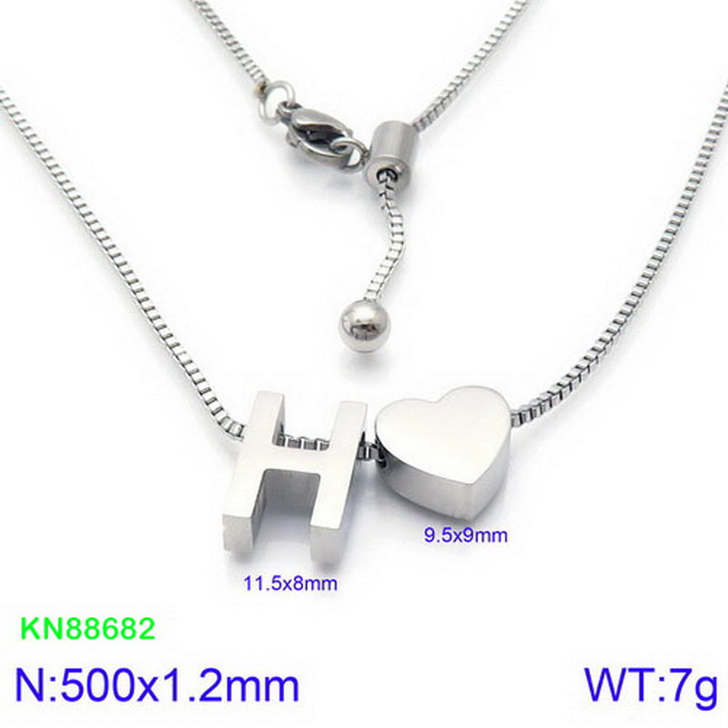 Stainless Steel Basic Letter Heart Shape Pendant Necklace