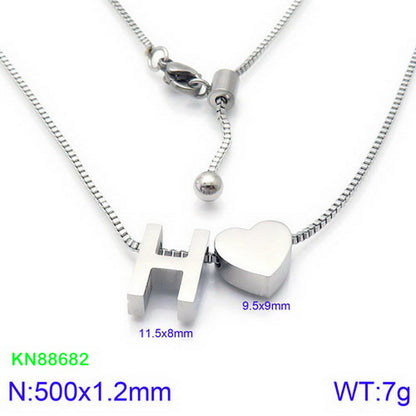 Stainless Steel Basic Letter Heart Shape Pendant Necklace