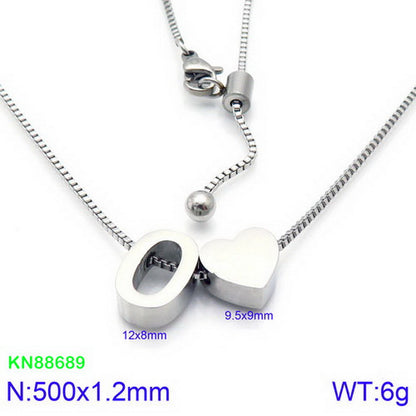 Stainless Steel Basic Letter Heart Shape Pendant Necklace