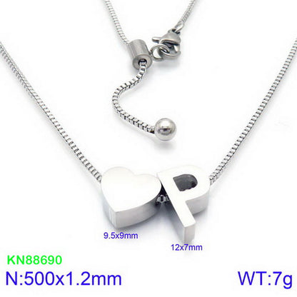 Stainless Steel Basic Letter Heart Shape Pendant Necklace