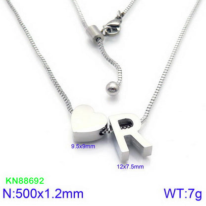 Stainless Steel Basic Letter Heart Shape Pendant Necklace