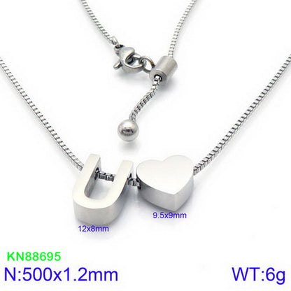 Stainless Steel Basic Letter Heart Shape Pendant Necklace