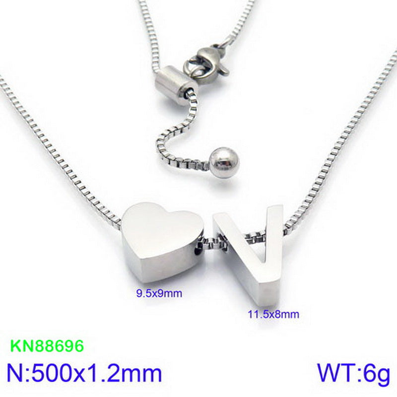 Stainless Steel Basic Letter Heart Shape Pendant Necklace